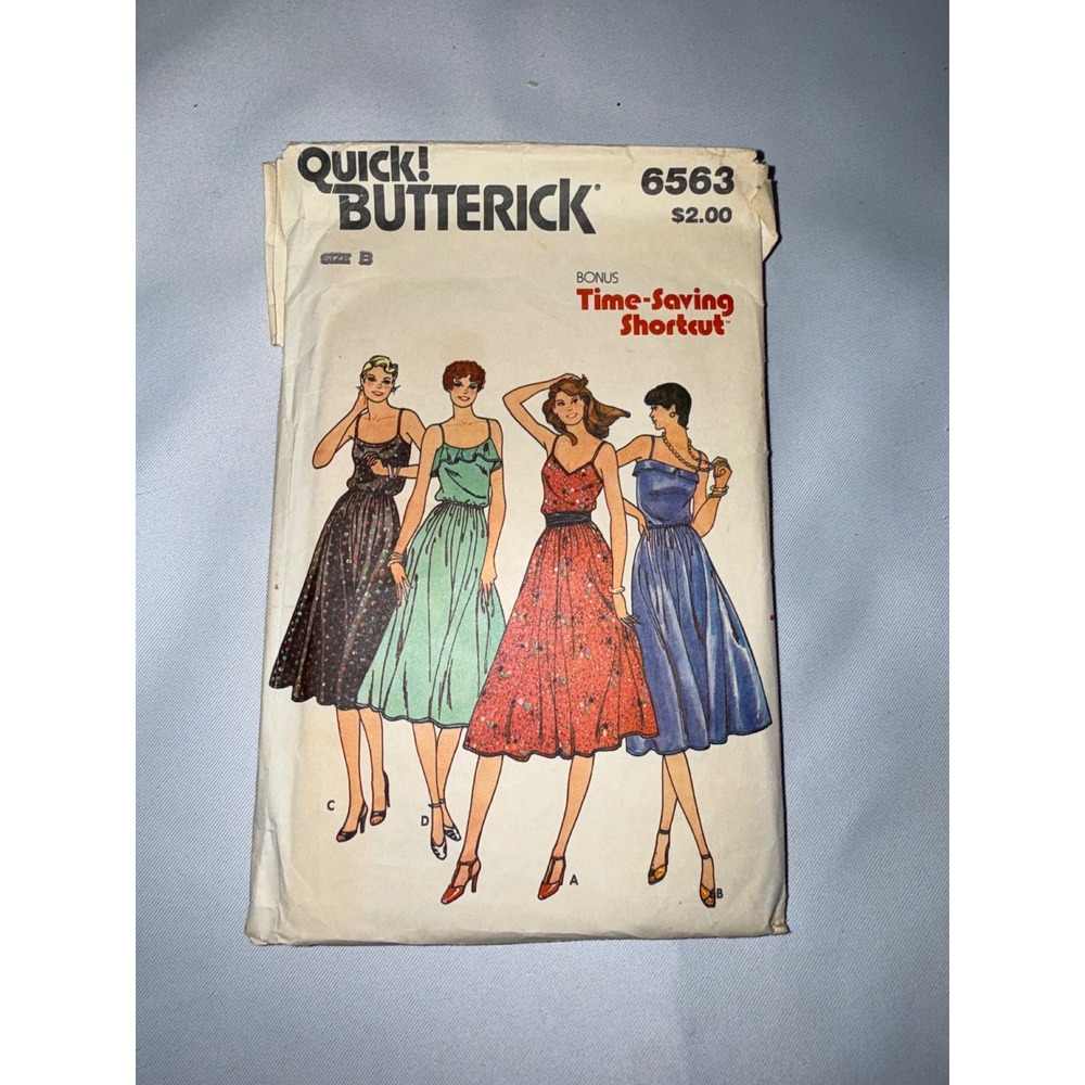Vintageβ Butterick 6563 Junior Dress Sewing Pattern Size B 7-9-11 Sun Dress 70s